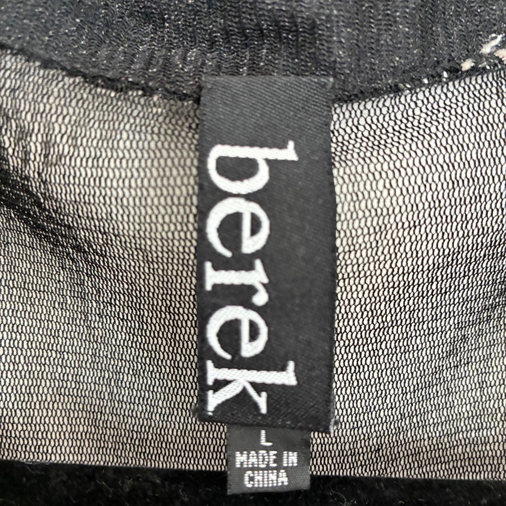 Berek Sheer Top Womens L Black Mesh Button Down Silver Polka Dot Top Fancy Event - Picture 9 of 11